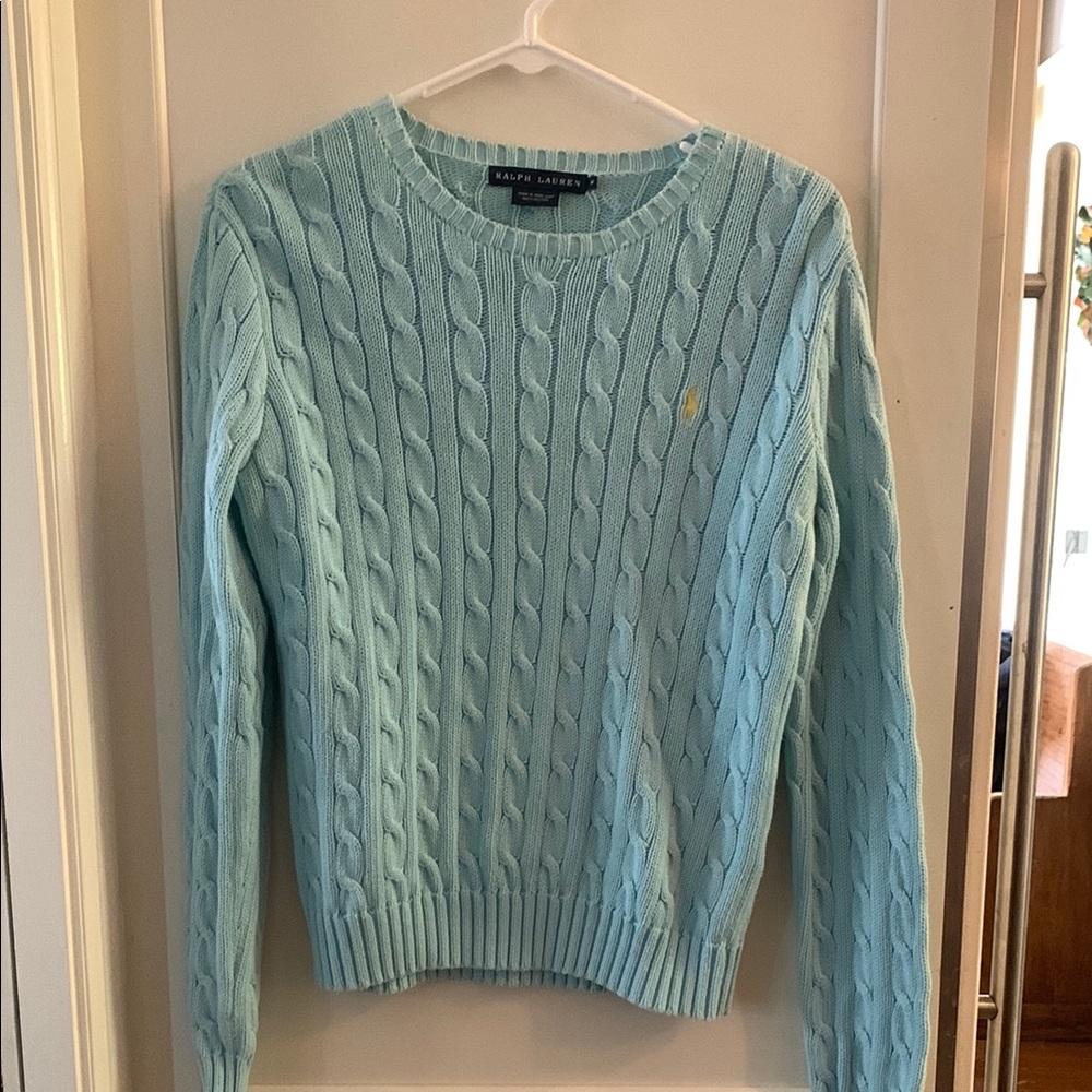 Ralph Lauren Light Blue Cable Knit Crew Neck Sweater